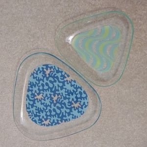 Chance MCM Glass Triangle Plates Lot of 2